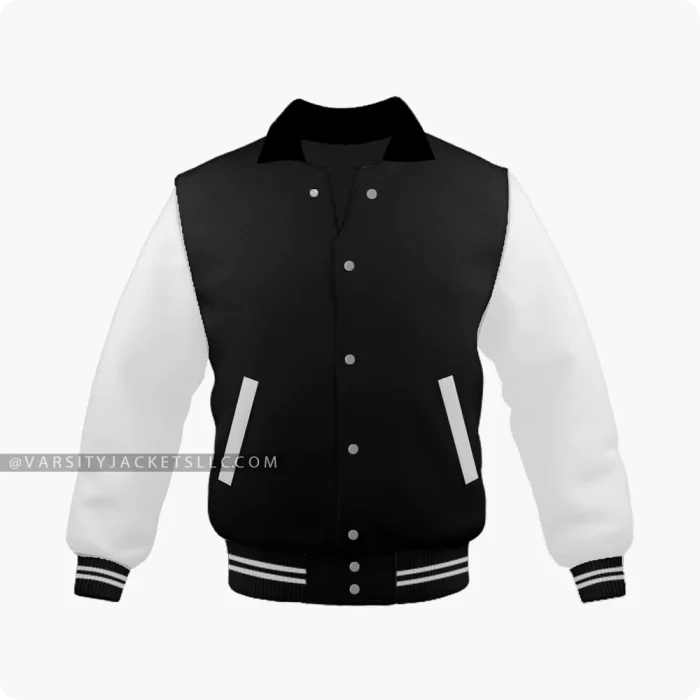 Black And White Kids Varsity Jacket, Byron Collar Front