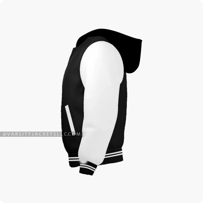 Black And White Kids Varsity Jacket Hoodie Left Side