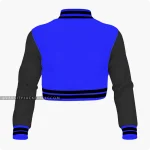 Blue And Black Cropped Varsity Jacket For Women Back