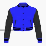 Blue And Black Cropped Varsity Jacket For Women Front