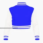Blue And Off White Cropped Varsity Jacket For Women Back
