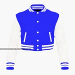 Blue And Off White Cropped Varsity Jacket For Women Front