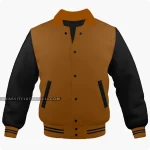 Brown And Black Varsity Jacket, Byron Collar Front