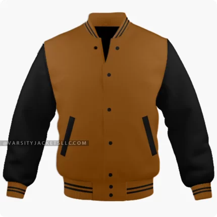 Brown And Black Varsity Jacket Front