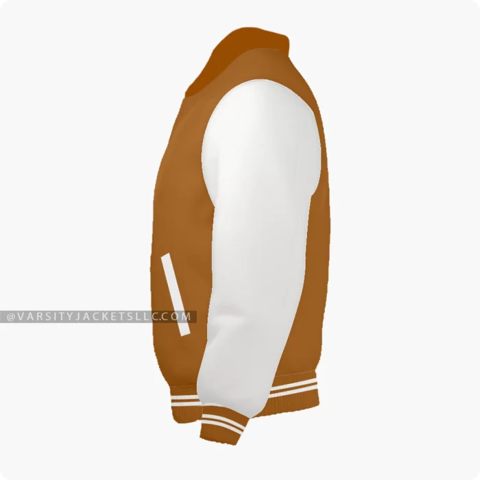 Brown And Off White Varsity Jacket, Byron Collar Left Side