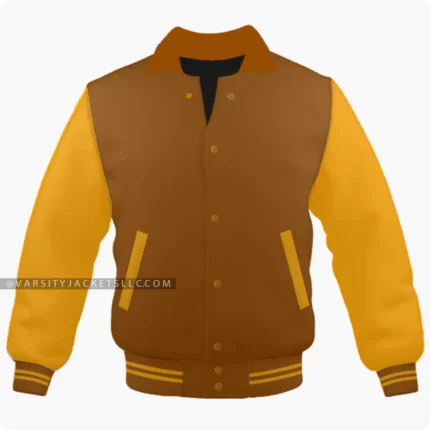 Brown And Orange Varsity Jacket, Byron Collar Front