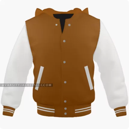Brown Varsity And Off White Jacket Hoodie Front