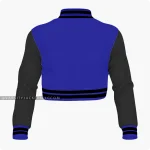 Dark Blue And Black Cropped Varsity Jacket For Women Back