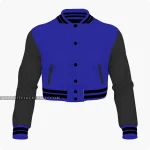 Dark Blue And Black Cropped Varsity Jacket For Women Front