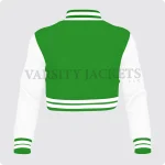 Green And White Cropped Varsity Jacket For Women