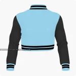 Light Blue And Black Cropped Varsity Jacket For Women Back