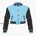 Light Blue And Black Cropped Varsity Jacket For Women Front