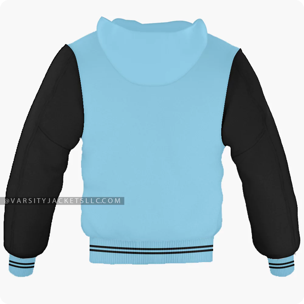 Light Blue And Black Varsity Jacket Hoodie Back