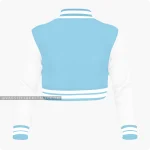 Light Blue And White Cropped Varsity Jacket For Women Back
