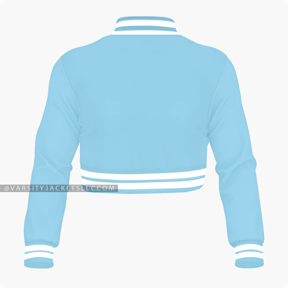 Light Blue Cropped Varsity Jacket For Women Back