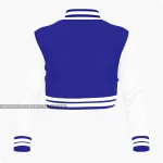 Navy Blue And White Cropped Varsity Jacket For Women Back