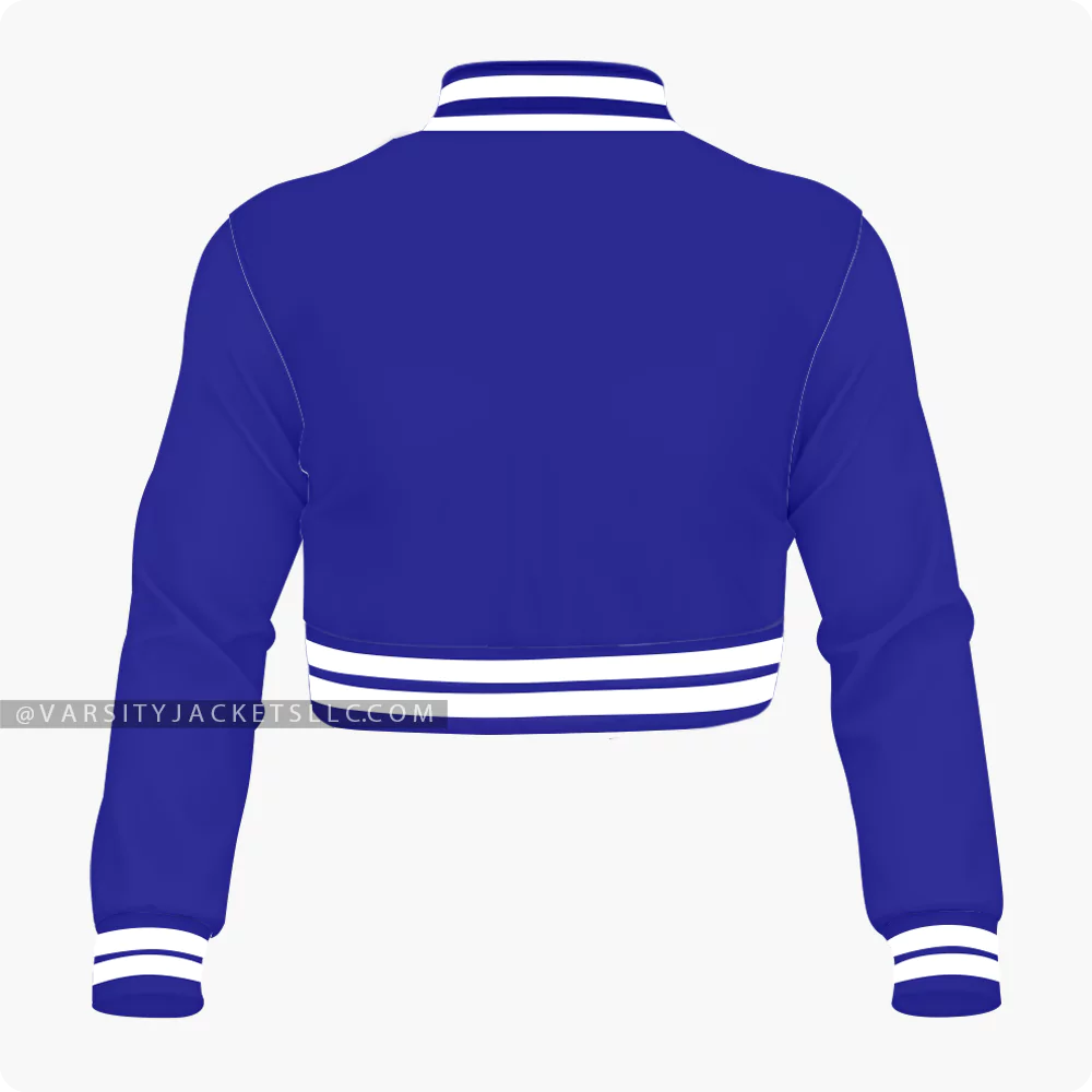 Navy Blue Cropped Varsity Jacket For Women Back