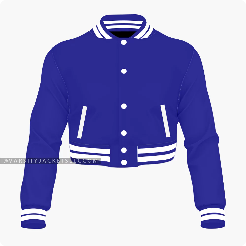Navy Blue Cropped Varsity Jacket For Women Front