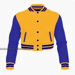 Orange And Navy Blue Cropped Varsity Jacket For Women Front