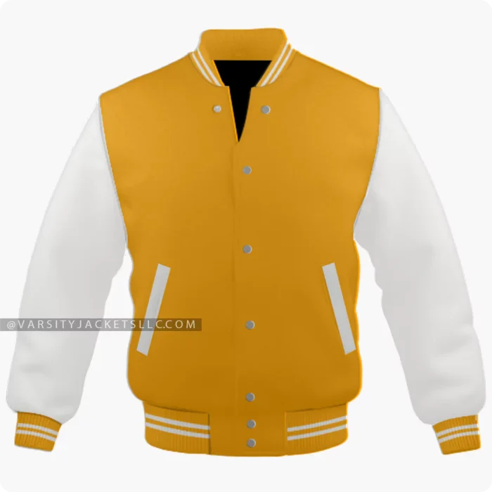 Orange And Off White Varsity Jacket Front
