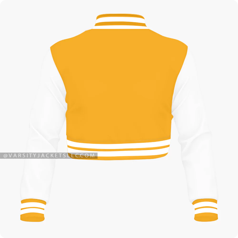 Orange And White Cropped Varsity Jacket For Women Back