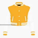Orange And White Cropped Varsity Jacket For Women Front