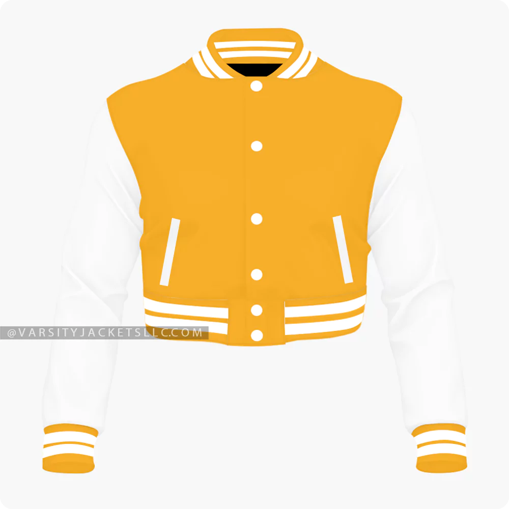 Orange And White Cropped Varsity Jacket For Women Front