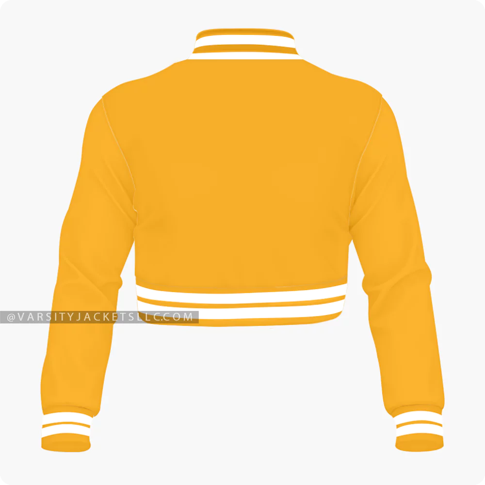 Orange Cropped Varsity Jacket For Women Back
