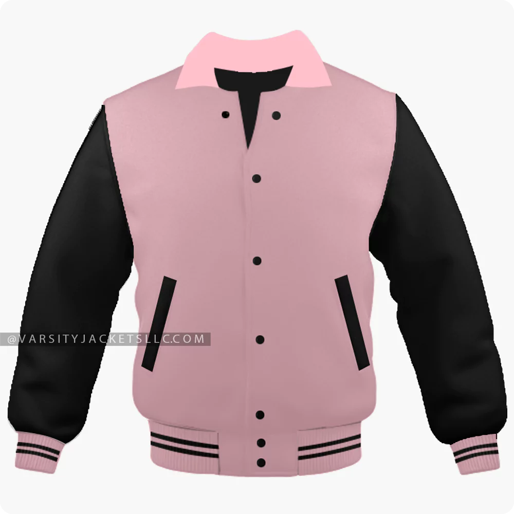 Pink And Black Varsity Jacket, Byron Collar Front