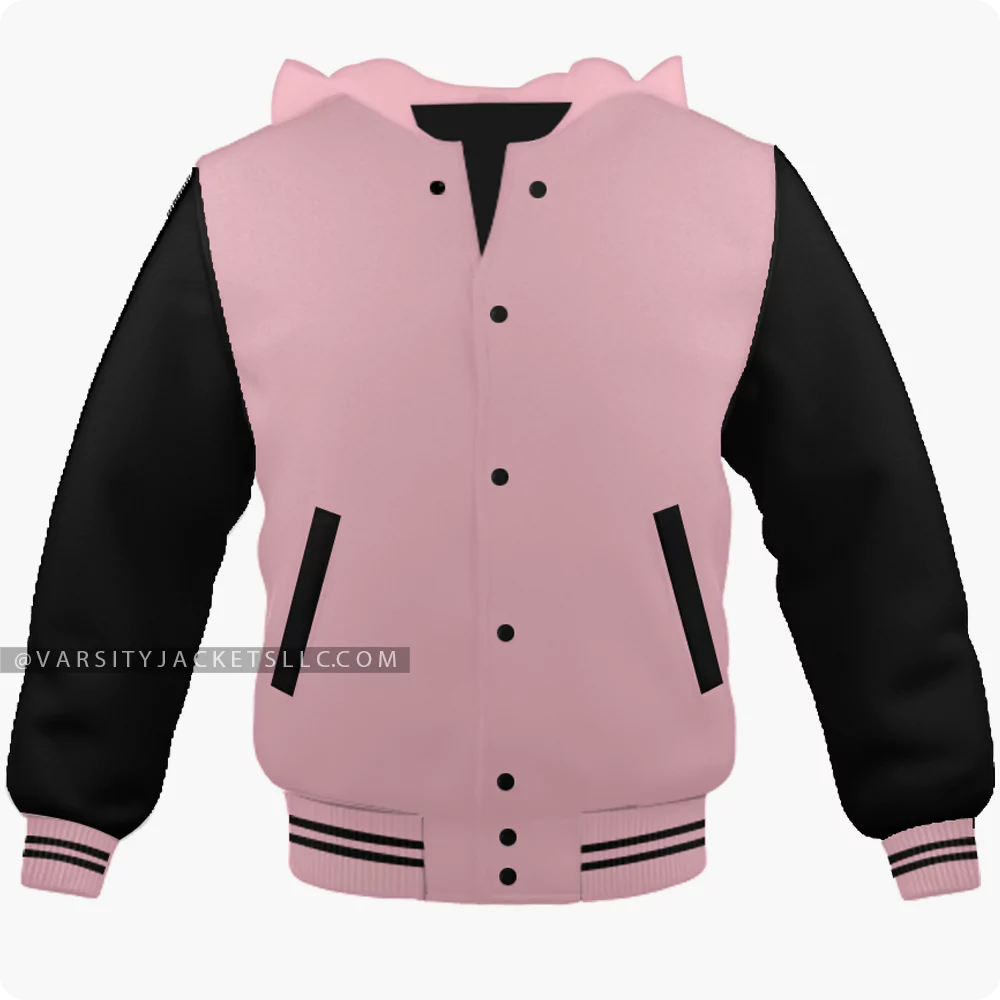 Pink And Black Varsity Jacket Hoodie Front