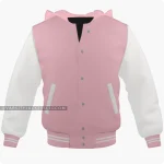 Pink And Off White Varsity Jacket Hoodie Front