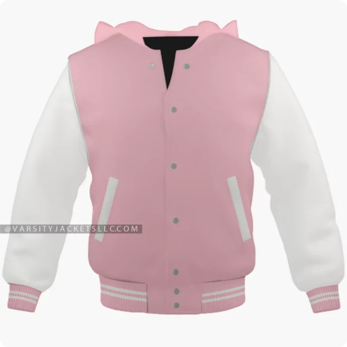 Pink And Off White Varsity Jacket Hoodie Front