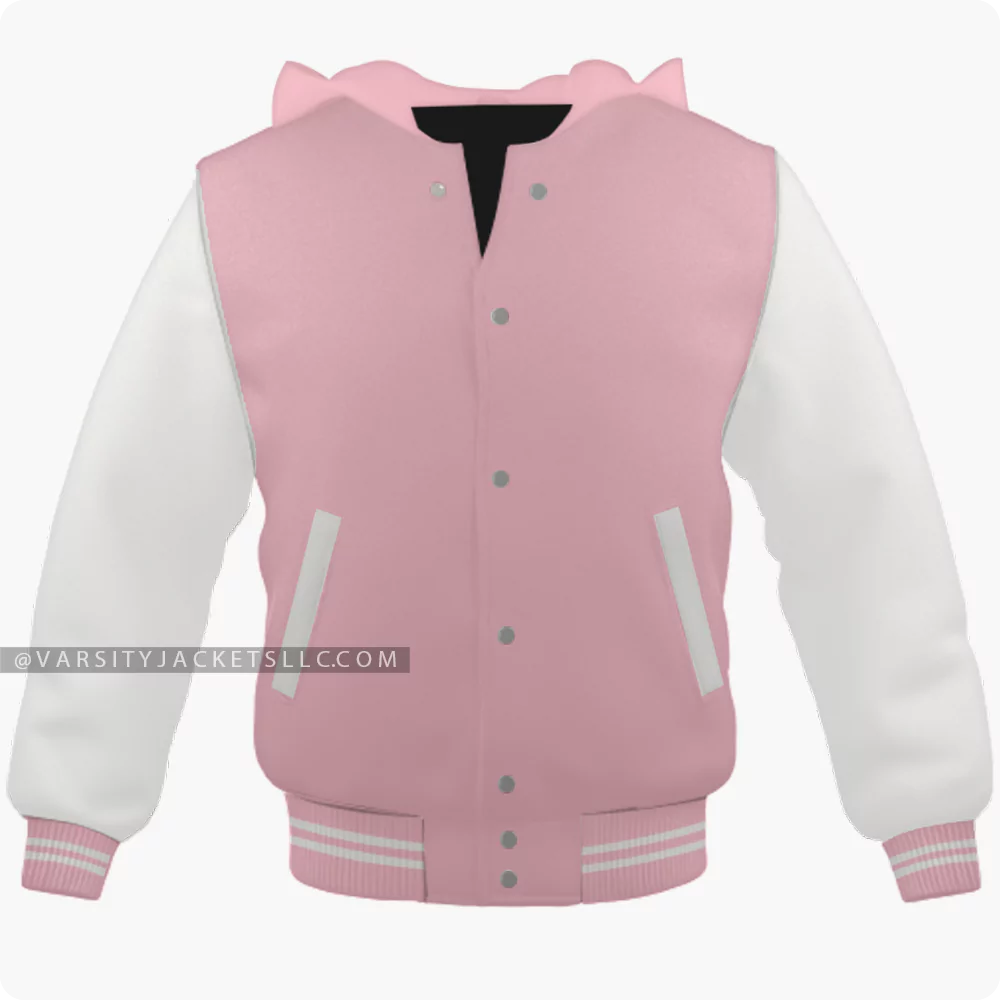 Pink And Off White Varsity Jacket Hoodie Front