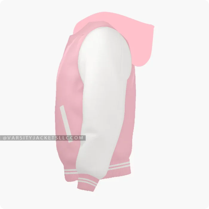 Pink And Off White Varsity Jacket Hoodie Left Side