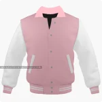 Pink And White Varsity Jacket, Byron Collar Front
