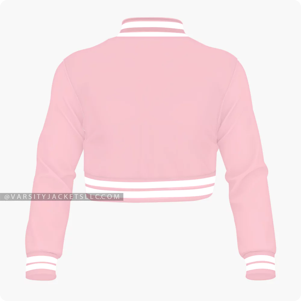 Pink Cropped Varsity Jacket For Women Back