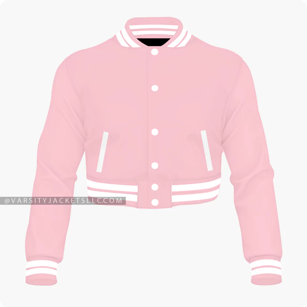 Pink Cropped Varsity Jacket For Women Front
