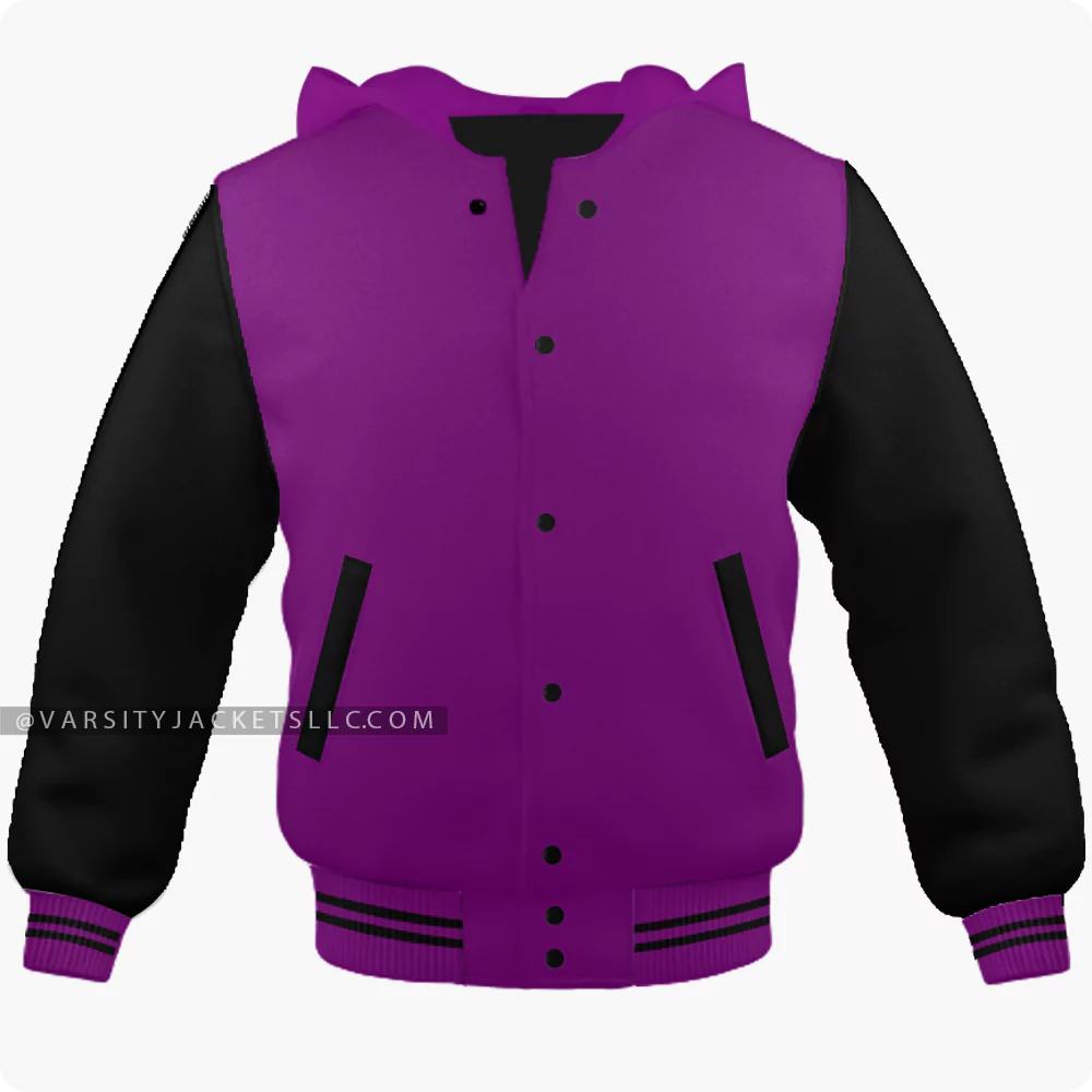 Purple And Black Varsity Jacket Hoodie Front