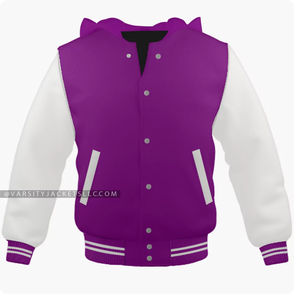 Purple And Off White Varsity Jacket Hoodie Front