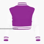 Purple And White Cropped Varsity Jacket For Women Back