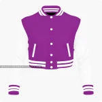 Purple And White Cropped Varsity Jacket For Women Front