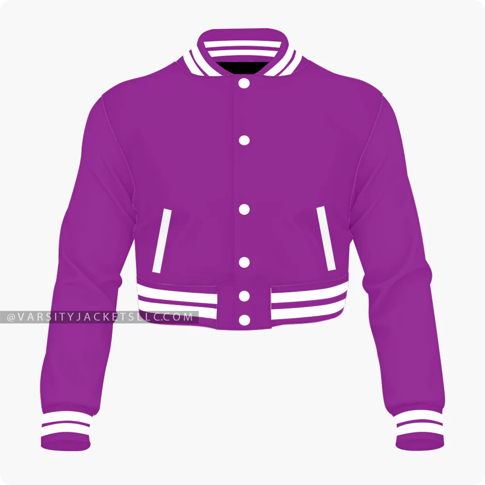 Purple Cropped Varsity Jacket For Women Front