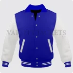 Royal Blue And Off White Varsity Jacket, Byron Collar For Men And Women Front.