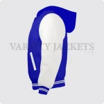 Royal Blue And Off White Varsity Jacket Hoodie For Men And Women Left Side