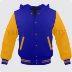 Royal Blue And Orange Varsity Jacket Hoodie For Men And Women Front.