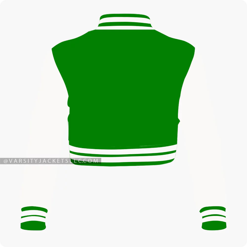 Women Green And Off White Cropped Varsity Jacket Back