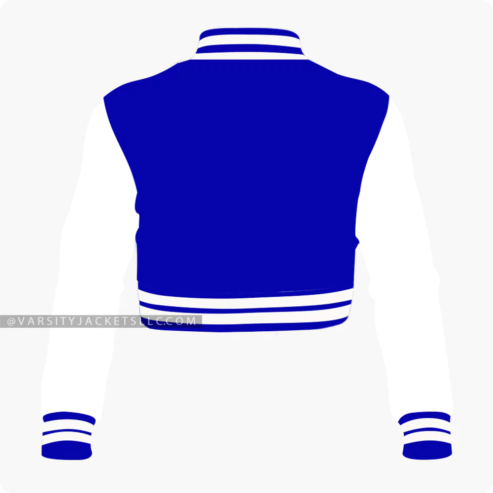 Women Royal Blue And Off White Varsity Jacket Back