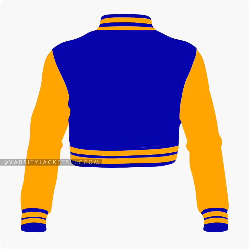 Women Royal Blue And Orange Varsity Jacket Back