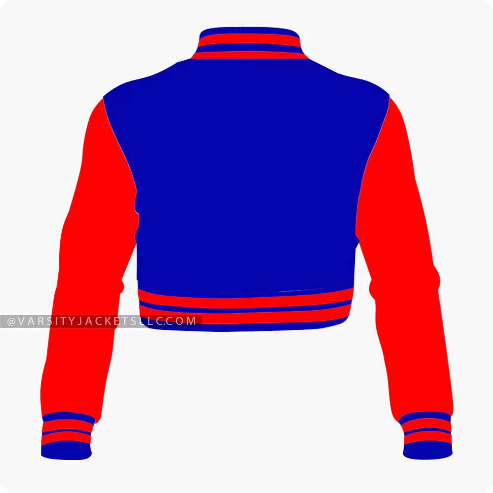 Women Royal Blue And Red Varsity Jacket Back