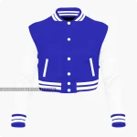 Women Royal Blue And White Varsity Jacket Front.